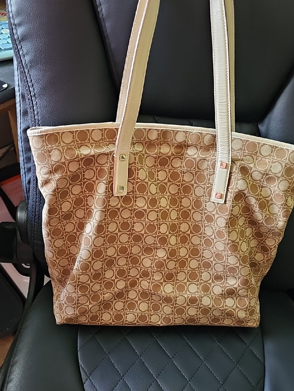 Salvatore Ferragamo Classic Tan Patterned Tote Bag